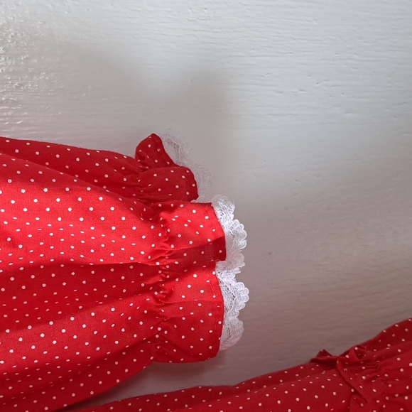 Vintage 80's Mini World Lace & Ruffle Red & White Polka Dot Dress SZ 7 - Picture 6 of 11